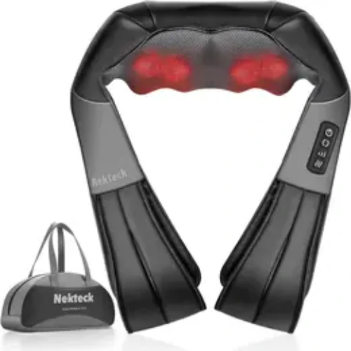 Nekteck Shiatsu Neck and Back Massager with Soothing Heat, Electric Deep Tissue 3D Kneading Massage Pillow for Shoulder, Leg, Body Muscle Pain Relief, Home, Office, and Car Use Comfort