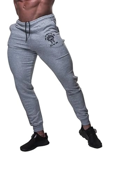 Muscle Gym Tracksuit Bottoms Men, Joggers Sweatpants UK Mens, Baggy Sweat Pants, Tech Fleece Cotton Jogging Track Suit Sports Trousers with Zip Pockets (Black, Grey)