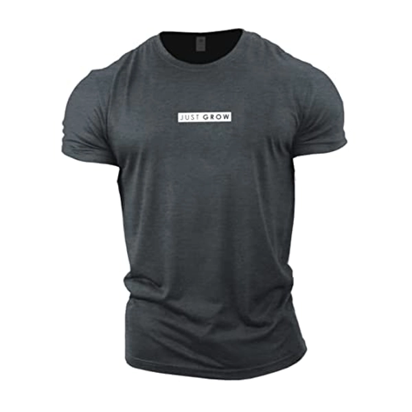 GYMTIER JUST Grow Gym T-Shirt for Men Bodybuilding Weighlifting Strongman Training Top Active Wear