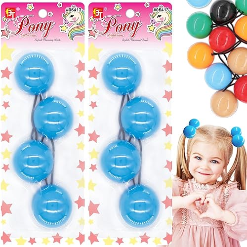 4 Pcs 42mm Large Ball Hair Ties Ponytail Holders Twinbead Bubble Balls Hair Accessories for Girls Kids Toddler (Sky Blue) - Sky Blue