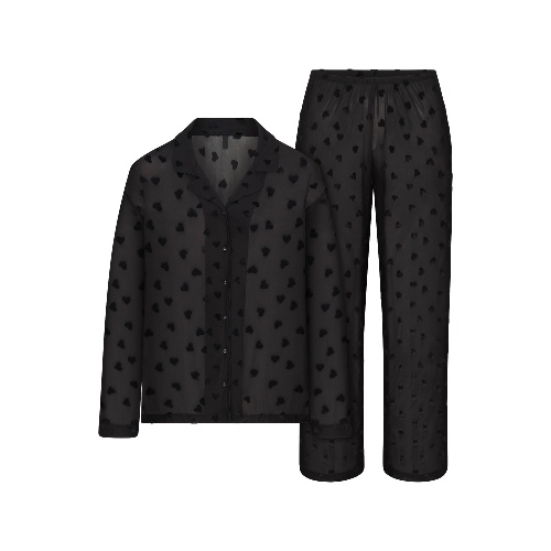 SHEER VELVET LONG SLEEP SET | ONYX | XXS