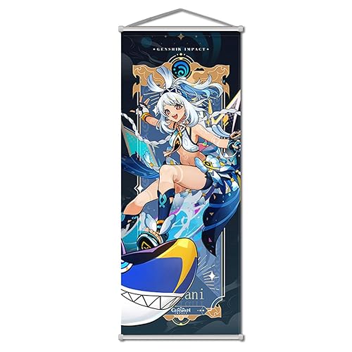 Rainteam Genshin Impact Poster Game Hanging Wall Art Artistic Canvas Genshin Character Posters with Rods for Living Room Bedroom Decor(29.5 inch x 11 inch) (Mualani) - Mualani - 75L x 28W cm