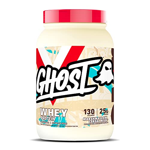 GHOST WHEY Protein Powder, Marshmallow Cereal Milk - 2lb, 25g of Protein - Whey Protein Blend - ­Post Workout Fitness & Nutrition Shakes, Smoothies, Baking & Cooking - Soy & Gluten-Free - Marshmallow Cereal Milk