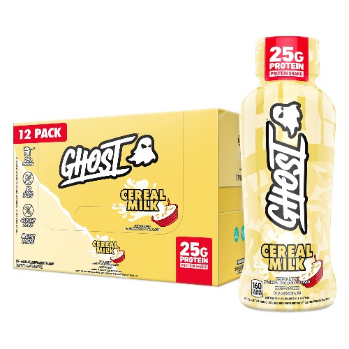 GHOST PROTEIN RTD Protein Shakes, Cereal Milk - 12-Pack, 25g of Protein (Milk Protein Isolate & Whey Protein Concentrate) - Ready To Drink - No Added Sugar, Soy Free & Gluten-Free