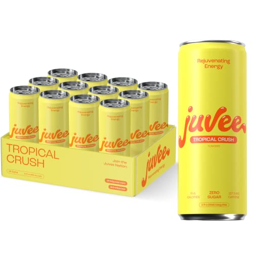 Juvee Rejuvenating Energy Drink. Tropical Crush. Sugar Free Energy Drinks. Taurine, Vitamin B12, Vitamin B6. 128 Mg Of Caffeine. L-Theanine For Mood Support. Maca Root For Focus. Vitamin C For Immune Support. Gluten Free 12 Fl Oz (Pack of 12) - TROPICAL CRUSH