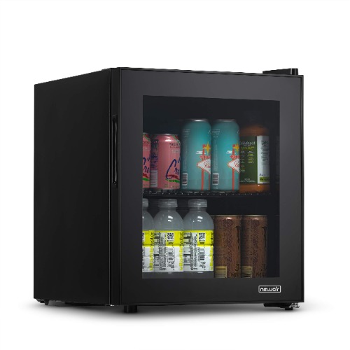 NewAir Mini Fridge Beverage Refrigerator and Cooler, Free Standing Glass Door Refrigerator Holds Up To 60 Cans, Cools to 37 Degrees Perfect Beverage Organizer For Beer, Wine, Soda, and Pop - Stainless Steel