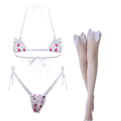 Sexy Cute Anime Lingerie for Women Kawaii Bra and Panty Set Japanese Cosplay Bikini Underwear - One Size - Strawberry Pink