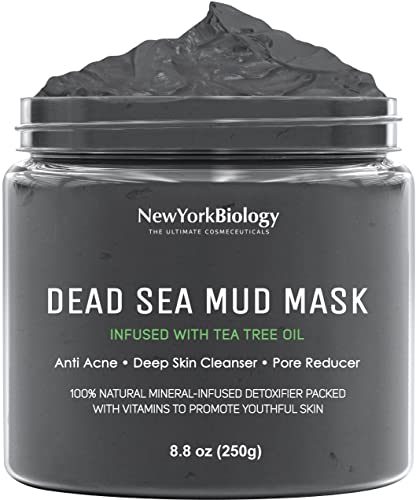 New York Biology Dead Sea Mud Mask for Face and Body Infused with Tea Tree - Spa Quality Pore Reducer for Acne, Blackheads and Oily Skin - Tightens Skin for A Healthier Complexion - 8.8 oz - Tea Tree - 8.8 Ounce (Pack of 1)