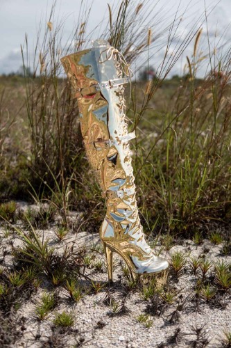 Astronaut Thigh High Boots | US 7.5 / UK 5.5 / Silver Chrome / 8 inches (20cm)