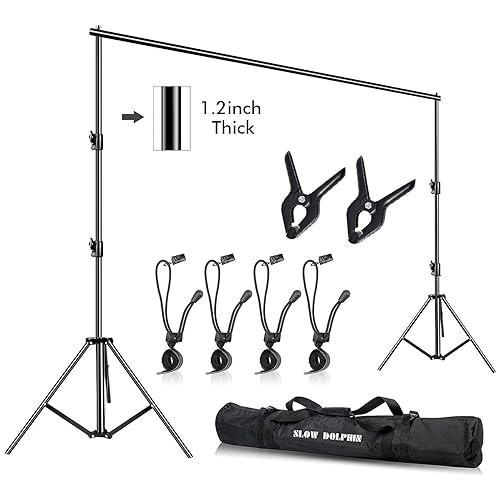 SLOW DOLPHIN Photo Video Studio 10ft (W) x 9.2ft (H) Heavy Duty Adjustable Photography Backdrop Stand Background Support System Kit with Carry Bag