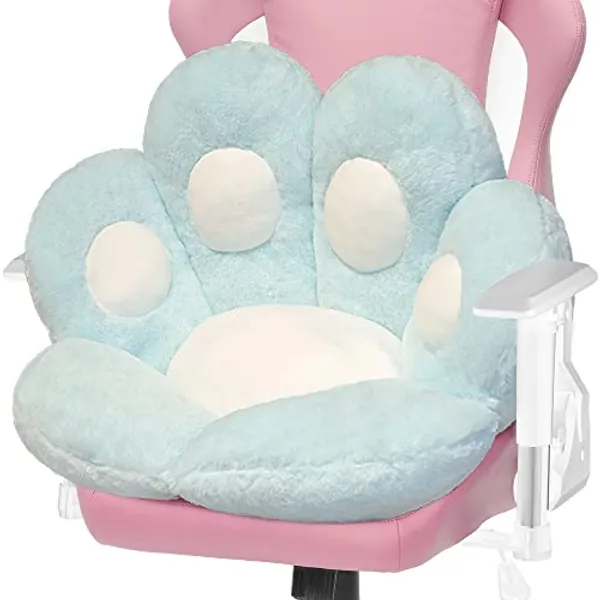 ELFJOY Comfy Chair Cushion Plush Cat Paw Cushion Kawaii Home Decor Cat Pillow for Office and Computer Gaming Chair (80 * 70cm, Blue)