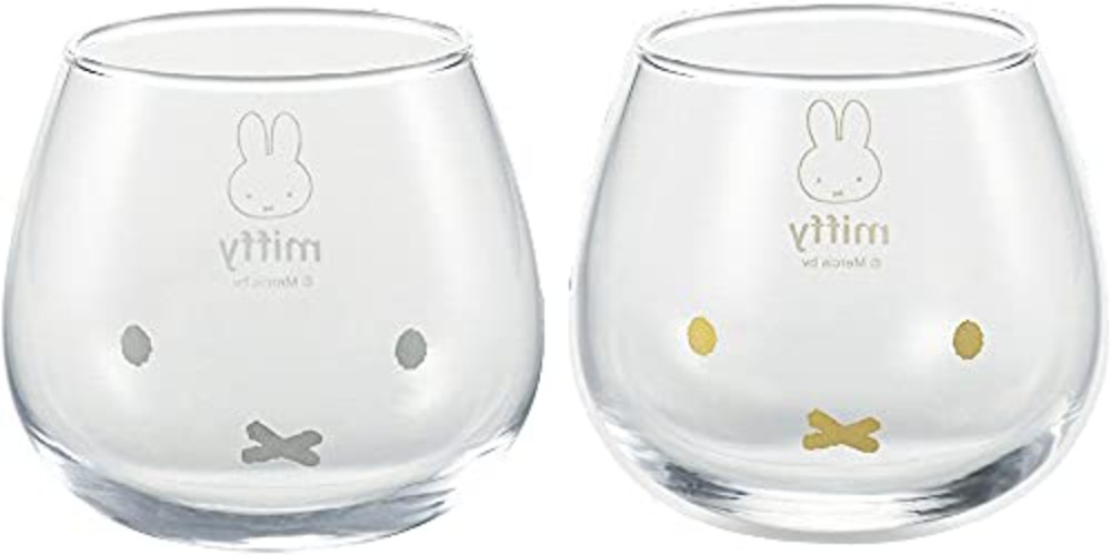 Kaneshotouki KN40150 Dick Bruna Wobble Tumbler Pair Set, Miffy 11.8 fl oz (320 ml), Glass, Gold/Silver - gold and silver
