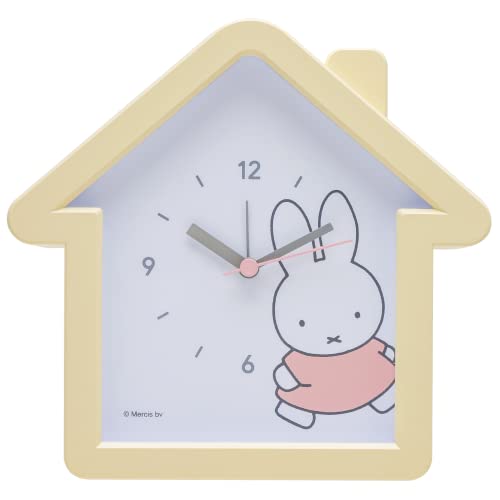 T'S Factory MF-5520344IV Table Clock, Ivory, Miffy House Shaped Clock, Analog, Quiet, Continuous Second Hand, for Stand-Alone Use - 16.1×17.0cm - Lvory