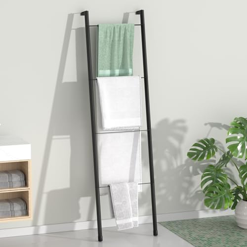 Black Metal Blanket Ladder - Free Standing Wall Leaning Ladder