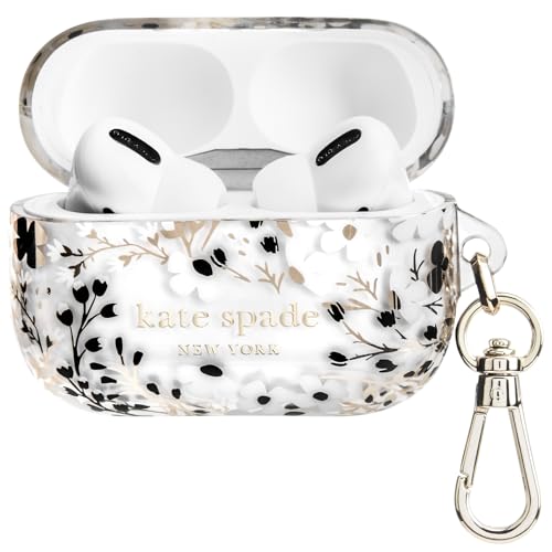 Kate Spade New York AirPods Pro Protective Case with Keychain Ring - Multi Floral Black and White, Compatible with AirPods Pro 2nd / 1st Generation - AirPods Pro 1 and 2 - Multi Floral Black and White