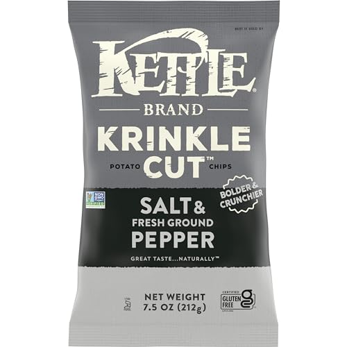 Kettle Brand Potato Chips, Krinkle Cut, Salt & Fresh Ground Pepper Kettle Chips, 7.5 oz Bag - Krinkle Cut Salt & Fresh Ground Pepper - 7.5 Ounce (Pack of 1)