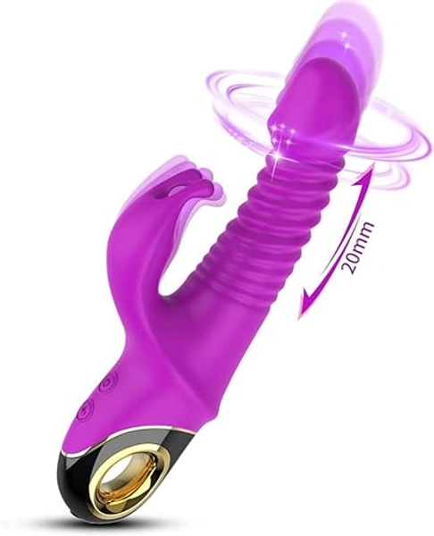 Rabbit Vibrator G Spot Rose Sex Toys for Clitoris Stimulation, 5 Thrusting & 9 Vibrating & 5 Rotation Modes, Vibrating Dildo Clit Stimulator Quiet Dual Motor Adult Toy for Womens Sex