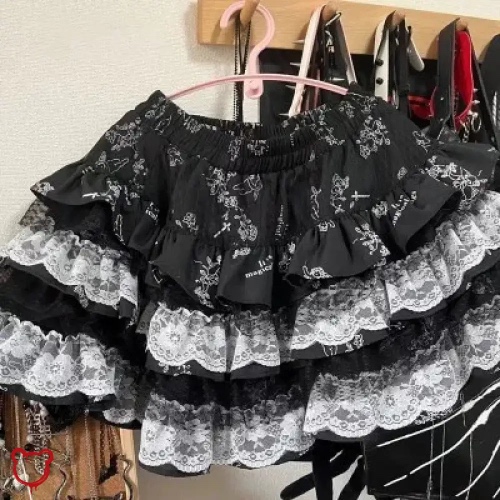 Kawaii Lace Skirt - Black / One Size