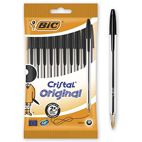 Bic Cristal Original Ballpoint Pens, Smudge-free with Medium Point (1.0 mm), Black, Ideal for Office and School, Pack of 10 - Black - 1 count (Pack of 10)