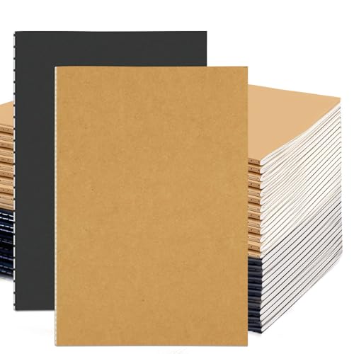DWIYITTN Kraft Notebooks A5, 24 Pack Blank Travel Journal Bulk, Exercise Writing Note Books for Kids Travelers Students Office School, 60 Pages, 14.5 x 21cm (Black and Brown) - 12 Brown+12 Black