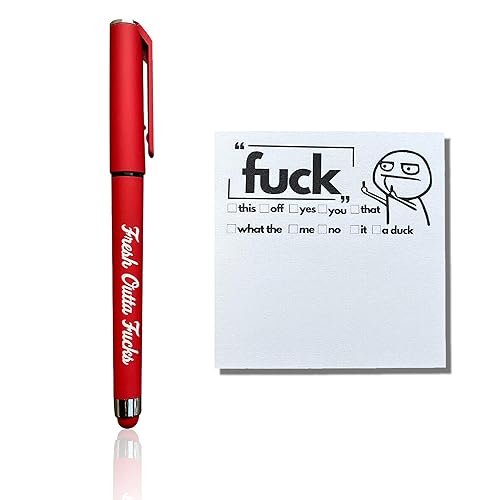 Dreaku Fresh Outta Fucks Pad and Pen, Funny Pens Small Sticky Notes, Rude Pens and Sticky Notes Set, Novelty Notepads Office Supplies Desk Accessories, Christmas Gifts for Friends Colleagues Boss Red - A