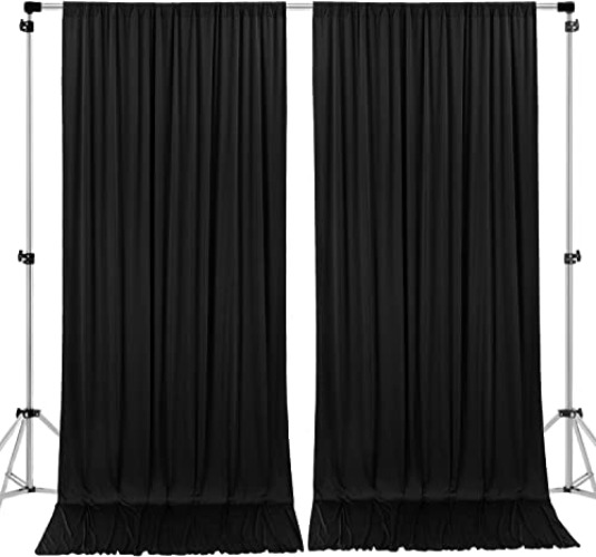 AK TRADING CO. 10 feet x 10 feet Polyester Backdrop Drapes Curtains Panels with Rod Pockets - Wedding Ceremony Party Home Window Decorations - Black - Black