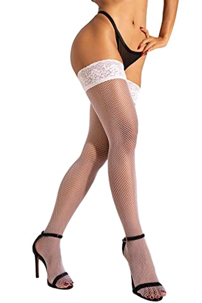 sofsy Fishnet Stockings for Women Lingerie [Made in Italy] Lace Thigh High Stockings for Garter Belt | Fishnets Thigh Highs