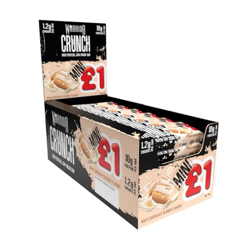 Warrior, Crunch Mini – Protein Bars – 9g+ Protein Per Bar – Low Carb, Low Sugar Snack – 24 Pack x 32g (White Chocolate Blondie)