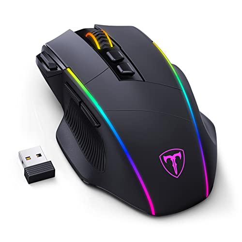Wireless Gaming Mouse, Tripe-Mode 2.4G/USB-C/Bluetooth Mouse Up to 10,000DPI, RGB Backlit, Ergonomic Mouse with 8 Programmable Buttons, Rechargeable Wireless Mouse for Laptop, PC, Mac Gamer-Black - Black