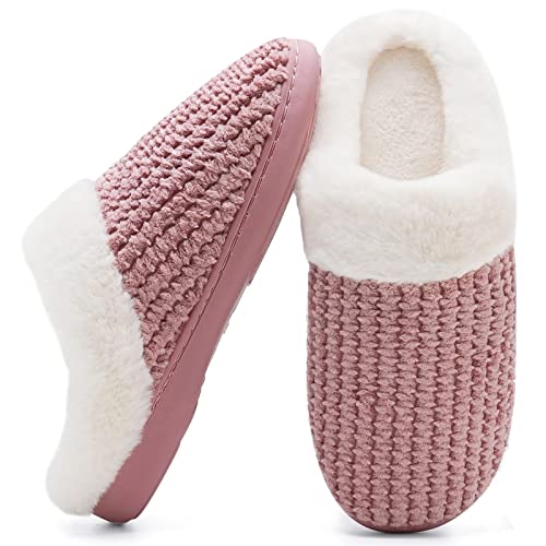 Ladies House Slippers Memory Foam Slippers for Women Comfortable Warm Cosy Non Slip Indoor Outdoor Home Slippers - 9/10 UK - Dark Pink