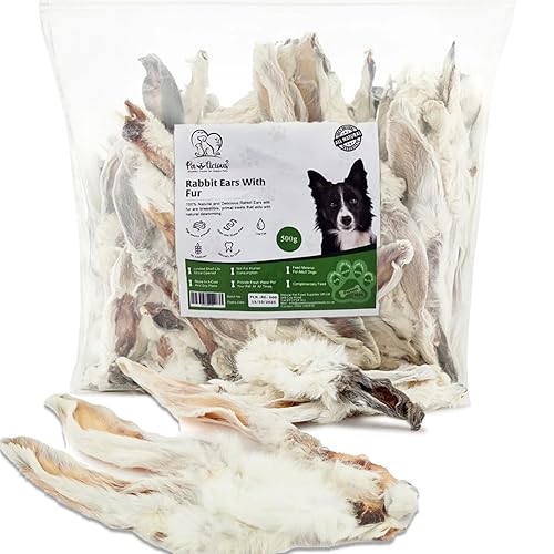 PAWLICIOUS 1kg Rabbit Ears with Fur for Dogs (70-85 Furry Ears), 100% Natural Air-Dried Treat Chew for Dog, Puppy & Senior Healthy & Hypoallergenic Dog Food Grain & Gluten Free Pet Treats - 1-Kg Pack
