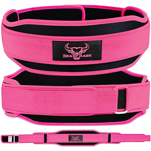 Weight Lifting Belt Double Strength 5.5 Padded Neoprene Back Gym Bodybuilding Deadlifts Lifting Exercise Fitness Workout Belts Men Women Lumbar Training Core Support - M - Pink