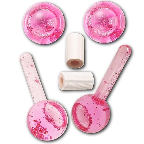 Lazzybeauty Ice Globes for Facial Cooling - 2 PCS Set for Eye & Neck, Cold Glass Ice Roller Ball, Cryo Sticks Face Globes, Tighten Skin, Reduce Puffiness and Dark Circles, Enhance Circulation - Ice Globes without Rotating - Pink