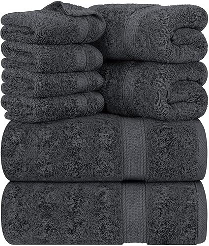 Utopia Towels 8 Piece Towel Set - 2 Bath Towels, 2 Hand Towels and 4 Washcloths Cotton Hotel Quality Super Soft and Highly Absorbent (Gray) - 8 Pieces Towel Set - Grey