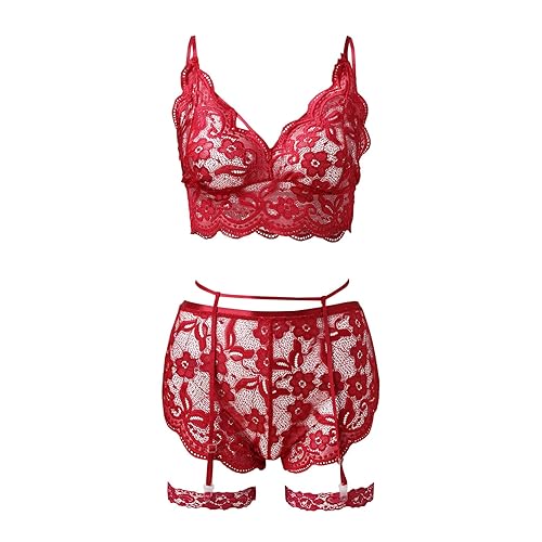 Sizoer Womens Lingerie Set Sexy Lace Transparent Underwear Set Adult Naughty Bra Briefs Erotic Outfits Spaghetti Straps Erotic Clothing Underwear Female Christmas Valentine Party Wedding Night - 4XL - Red