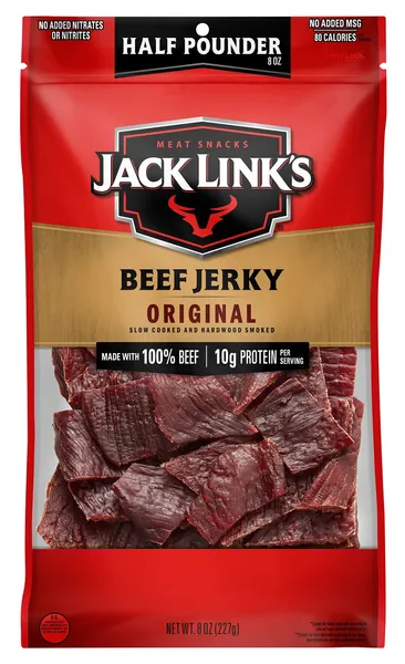 Jack Link's Beef Jerky, Original, ½ Pounder Bag - Flavorful Meat Snack, 10g of Protein and 80 Calories, Made with Premium Beef - 96% Fat Free, No Added MSG or Nitrates/Nitrites (Packaging May Vary)