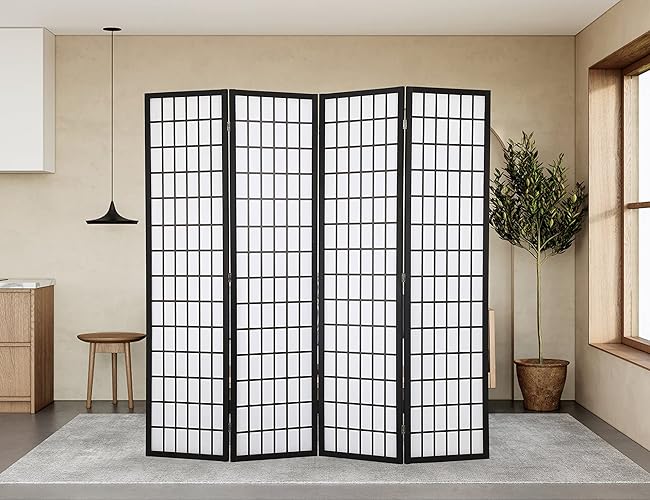 Room Divider, 4 Panel Plum Blossom Shoji Screen, 6FT Folding Chinese Wall Dividers with Waterproof Shoji Paper for Home Office Bedroom, Divider for Room Separation Japanese Style Room Dividers - White - 4 Panel