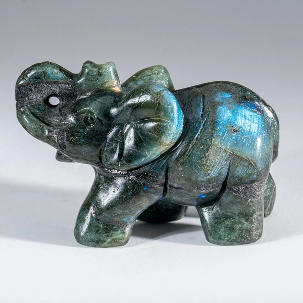 Genuine Polished Hand Carved Labradorite Elephant (.7 lbs)
