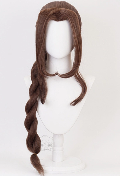 FF VII Aeris Gainsborough Long Dark Brown Braid Cosplay Wig