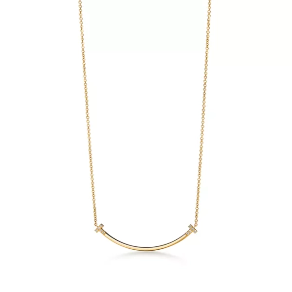 Tiffany T Smile Small Pendant in Yellow Gold with Diamonds