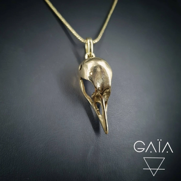 Bird skull necklace - brass skull pendant - raven crow pendant