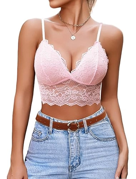 Avidlove Bralettes for Women V Neck Spaghetti Strap Bra Lace Bustier Tops Sexy Cami Crop Top Going Out Lingerie Outfits