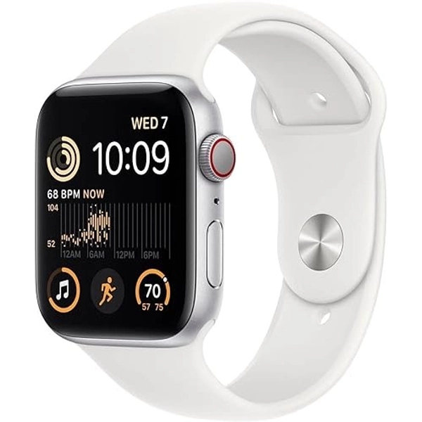 Apple Watch SE (2nd Gen) (GPS + Cellular, 44mm) - Silver Aluminum Case with White Sport Band, M/L (Renewed)