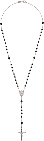 Silver & Black Rosary Necklace