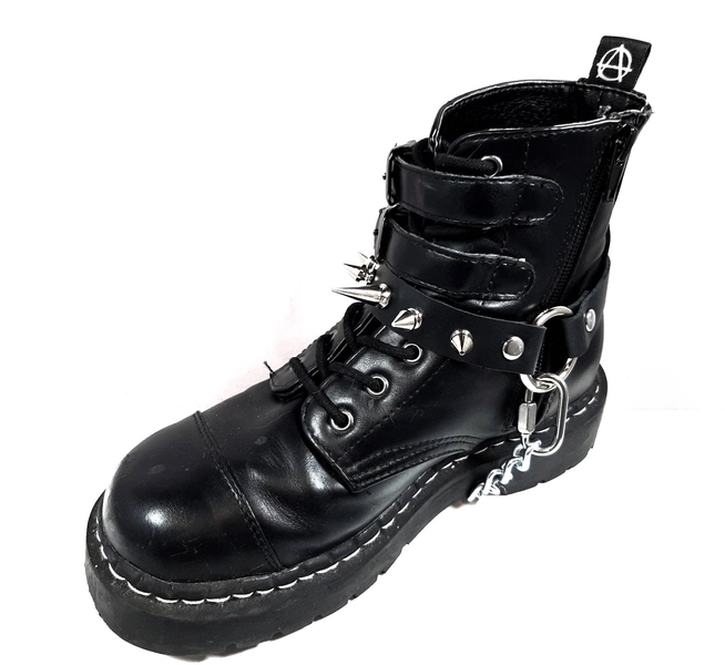 Unisex Spike Leather Bootstrap w/ Chain FREE SHIPPING / SINGLE Boot Strap per quantity Punk Goth Gothic Bondage Industrial Tree Spikes