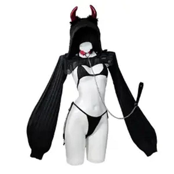 Koruraclub Devil Knitted Lingerie - Ultra Cozy 7-Piece Set for Halloween/Intimate Occasions - KO08
