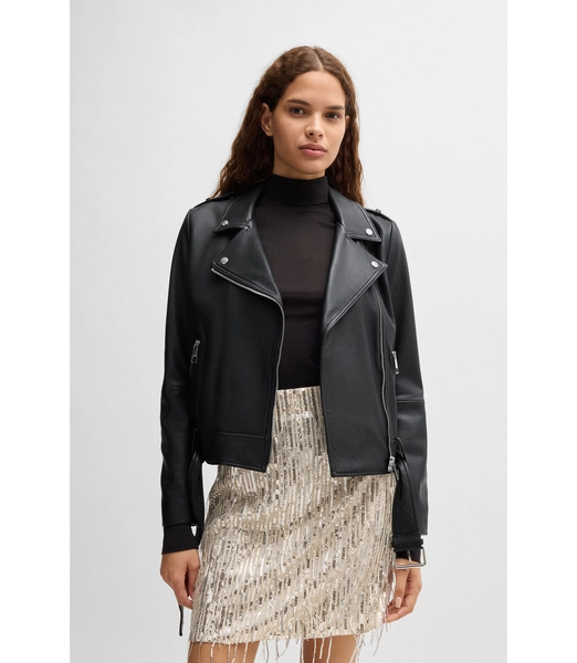 Regular-Fit Jacke aus Nappaleder mit Gürtel
