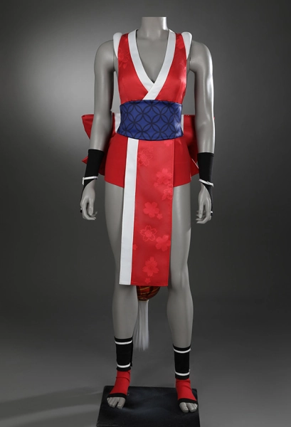 Street Fighter SF6 Mai Shiranui Cosplay Costume Red Dress Set Top Shorts with Waistband Gloves Tail