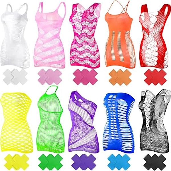 Haysandy Women's Fishnet Lingerie Fishnet Bodysuit Mesh Lingerie Fishnet Bodysuit Lace Smock Lingerie for Women