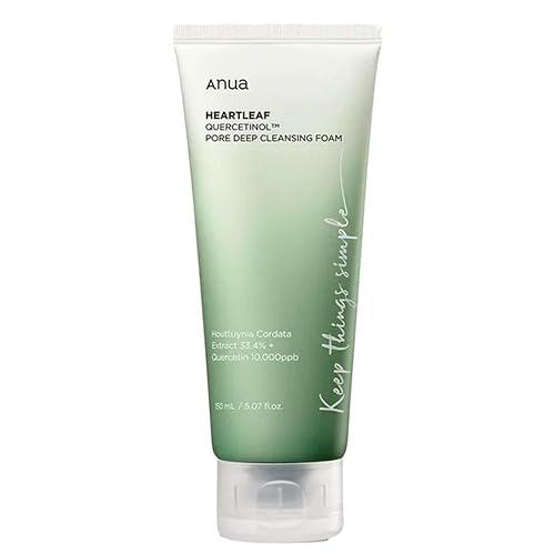 Anua - Heartleaf Quercetinol Pore Deep Cleansing Foam Mousse nettoyante pour éliminer les cellules mortes et purifier les pores Nettoyant coréen pour le visage 5.07 fl oz (150ml) - Sans parfum - 150 ml (Lot de 1)